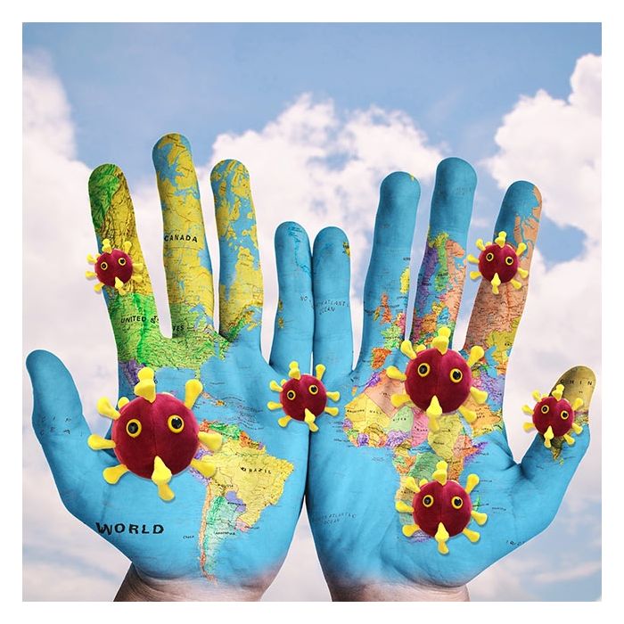 COVID world hands globe