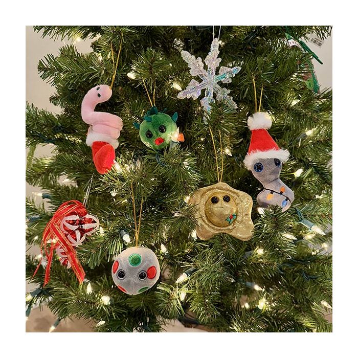 Naughty ornaments close on tree