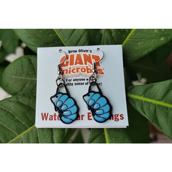 Waterbear earrings on leaves