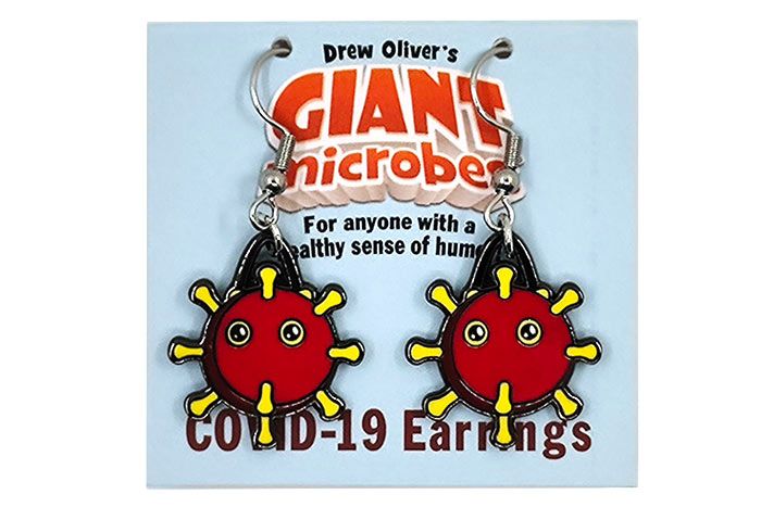 Coronavirus earrings on backing