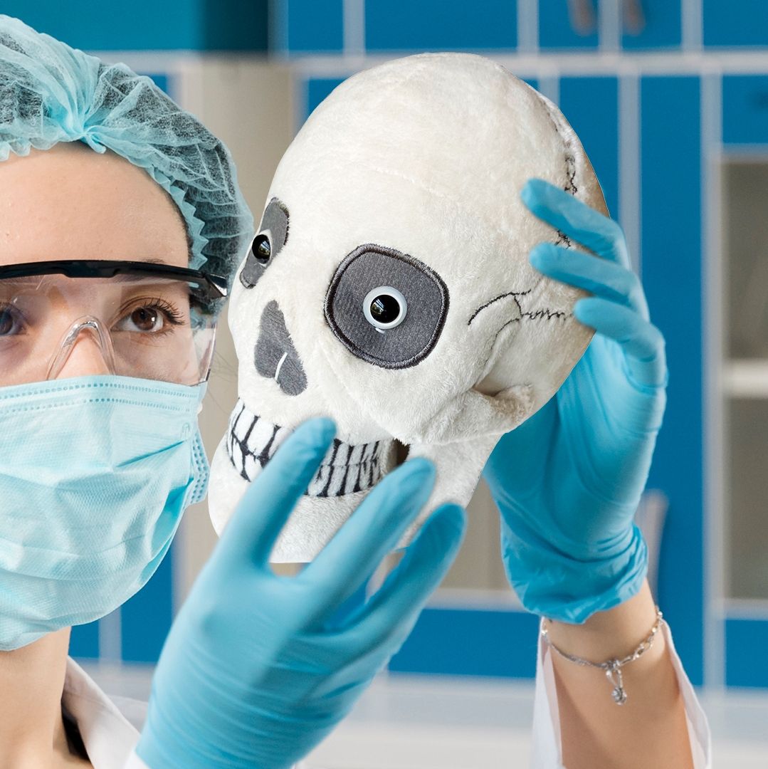 Skull with scientist